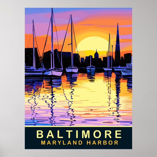 Poster Baltimore, Maryland Harbour, Sunset, Viagem (Frente)