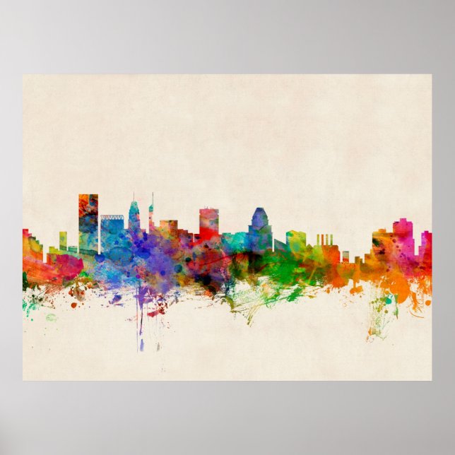 Póster Baltimore Maryland Skyline Cityscape (Frente)