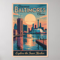 Baltimore Maryland Skyline Viagem Art Vintage