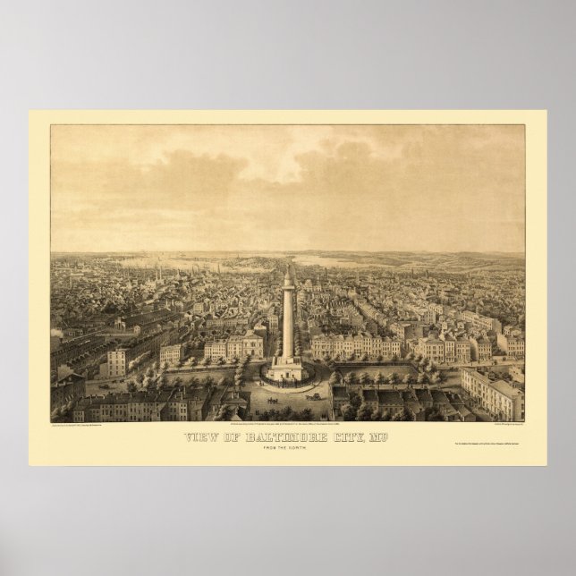 Póster Baltimore, MD Panorâmica Map - 1862 (Frente)