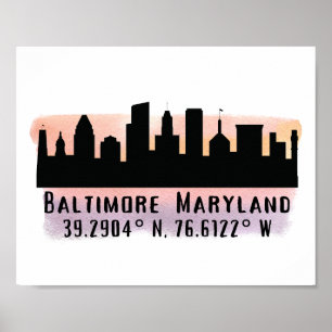 Poster Baltimore Skyline Latitude e Longitude