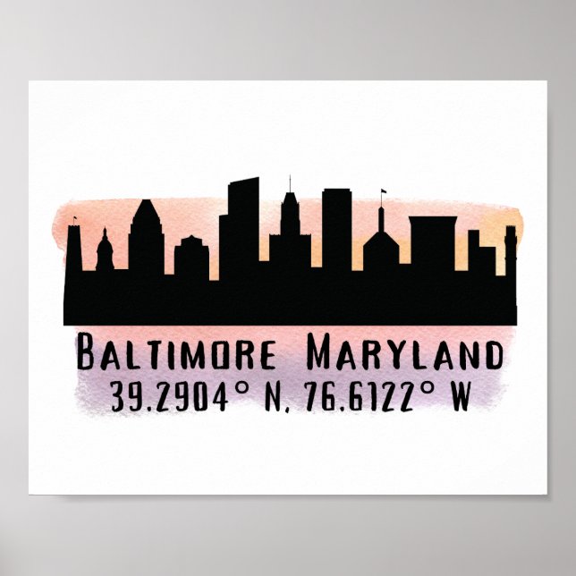 Poster Baltimore Skyline Latitude e Longitude (Frente)