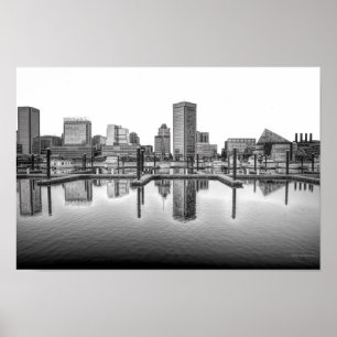 Poster Baltimore Skyline - Preto e Branco