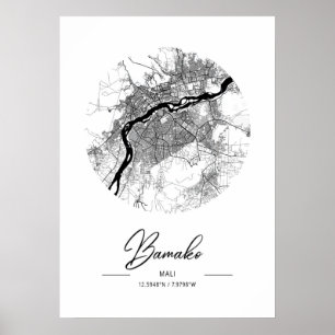 Poster Bamako - Mapa da Cidade de Água Negra do Mali