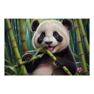Póster Bamboo Comendo Panda Bonito