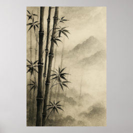 Poster Bamboo in Mist: Zen Ink-Wash Elegance