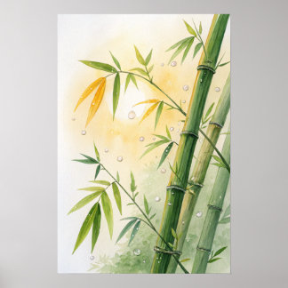 Poster Bamboo Stalks Golden Leaves