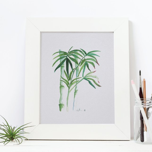 Poster Bambu botânico verde aquarela (Tropical greenery watercolor print by Victoria Grigaliunas of Do Tell A Belle)