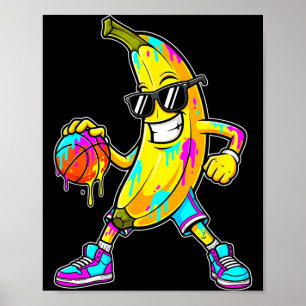 Poster Banana Basquete Divertido Gotejamento Crianças Jov