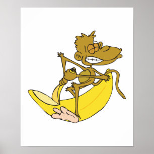 Póster Banana de descasque de macaco-bobo