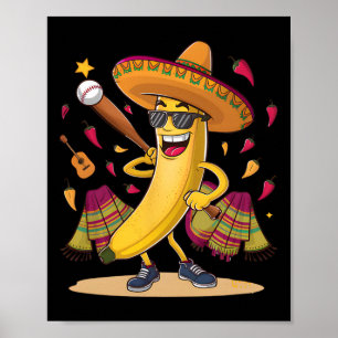Poster Banana Mexicana Jogando Baseball Cinco de maio