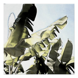 Póster Banana tropical deixa uma ilustração de cor pastel