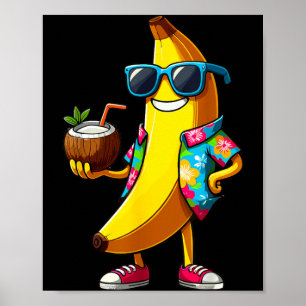 Poster Banana Usando Óculos de Sol Bebendo Coco Verão
