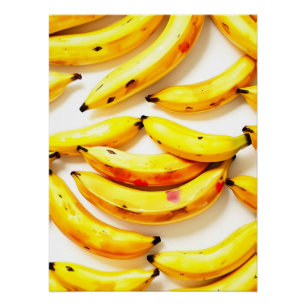 Póster Bananas de Aquarela em Matizes Moles com Branco