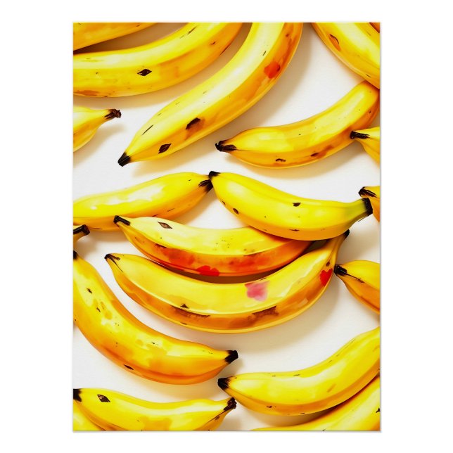 Póster Bananas de Aquarela em Matizes Moles com Branco (Frente)