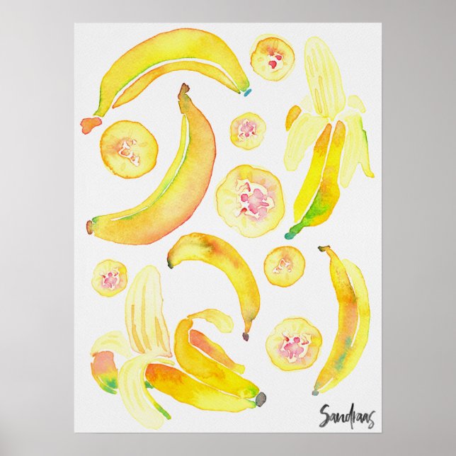 Poster Bananas de aquarelas (Frente)