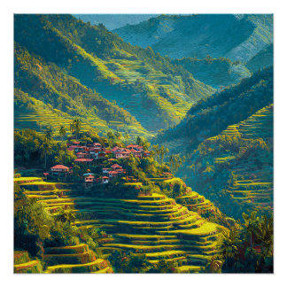 Póster Banaue Filipinas Aldeia Local Isolada Vintage 