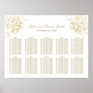 Póster Banco de Assentos de Casamento de Peônia Floral Do