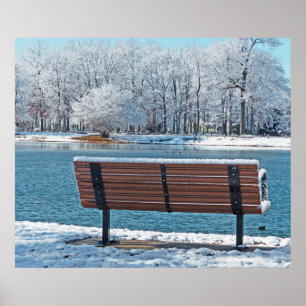 PÓSTER BANCO DE PARQUE QUE OLHA ATRAVÉS DO LAGO AO