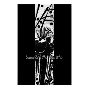 Póster Banda brilhante com Poster de Flor Preto e Branco