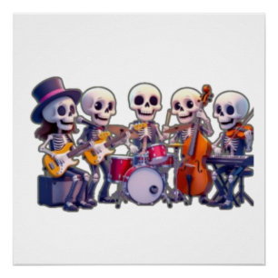 Póster Banda de Música Esqueleto 3D Fofa – Conjunto de De