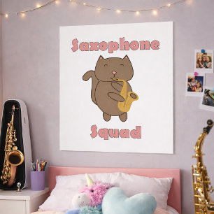 Poster Banda de Música Kawaii Gatinha Tocando Saxofone