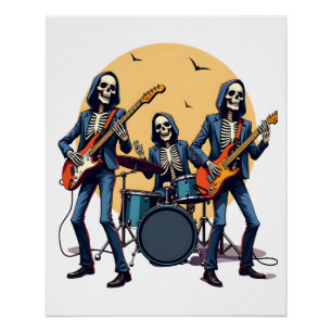Póster Banda de Rock de Esqueleto - Camiseta Divertida de