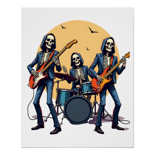 Póster Banda de Rock de Esqueleto - Camiseta Divertida de (Frente)