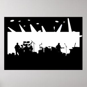 Póster Banda na silhueta B&W do concerto do palco