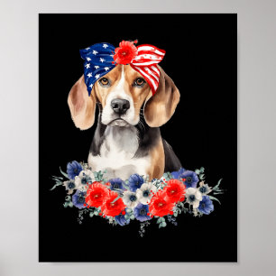 Poster Bandana de Cachorro Beagle Bandeira Americana 4 de