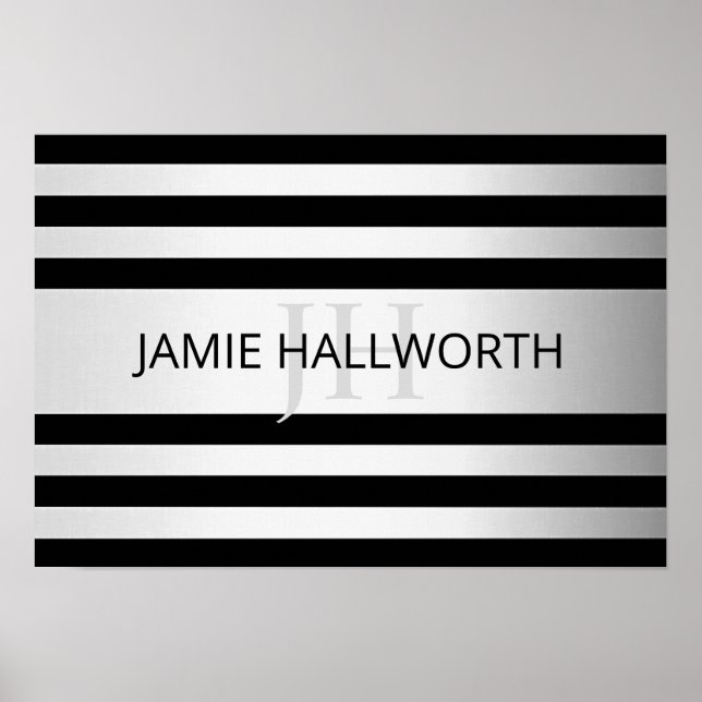 Poster Bandas de Ombre Silver Faux Contemporâneas & Preta (Frente)