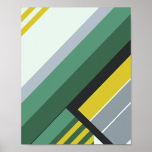Poster Bandas Diagonais Modernas em Verde, Amarelo e Cinz