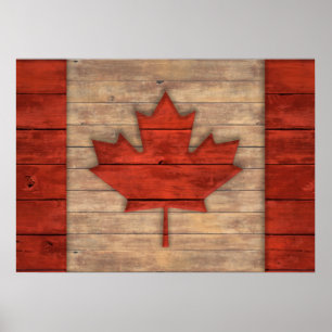 Póster Bandeira afligida do olhar de madeira de Canadá