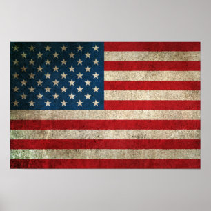 Póster Bandeira afligida vintage dos Estados Unidos