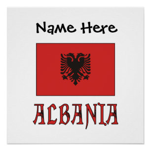 Póster Bandeira Albanesa Texto Personalizado Albânia