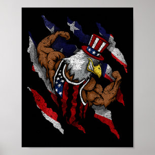 Poster Bandeira Americana Águia Careca Musculosa Biciclet