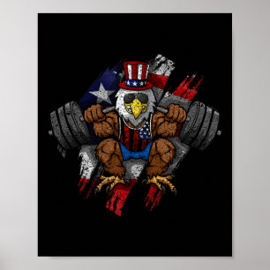 Poster Bandeira Americana Águia Careca Musculosa Biciclet