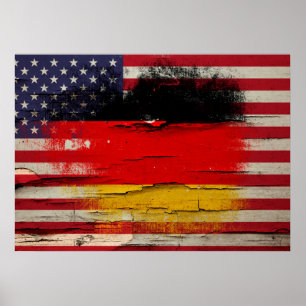 Póster Bandeira americana alemão da pintura   do Crackle