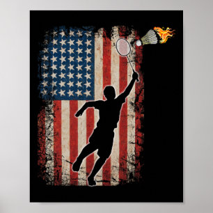 Poster Bandeira Americana Badminton Shuttle Art Sports 1