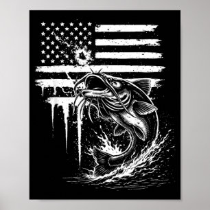 Poster Bandeira Americana Bagre Peixe Pescaria Amante Hom