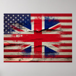 Poster Bandeira americana britânica da pintura   do