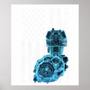 Poster Bandeira Americana Carro Muscle Piston 7