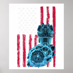 Poster Bandeira Americana Carro Muscle Piston 9