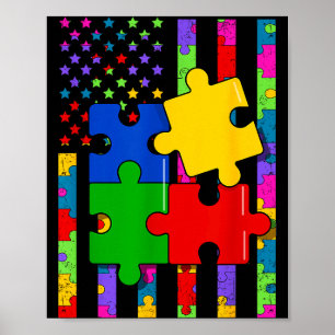 Poster Bandeira americana colorida puzzle conscientização