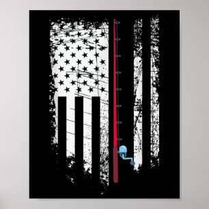Poster Bandeira Americana Com Cana De Pesca - Pescador Pa