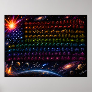 Poster Bandeira Americana da Evolução Cósmica Big Bang