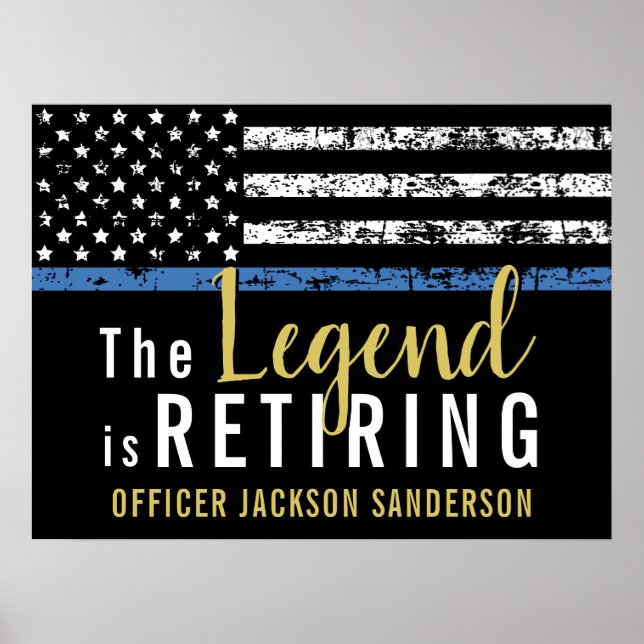 Poster Bandeira Americana da Linha Azul Fina Aposentadori (Frente)