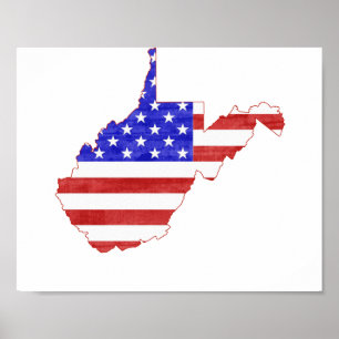 Póster Bandeira americana dada forma mapa do esboço de