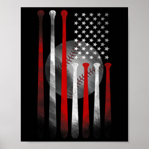 Poster Bandeira Americana de Beisebol Vintage