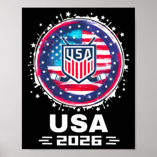 Poster Bandeira Americana de Hóquei EUA 2026 Mulheres Hom